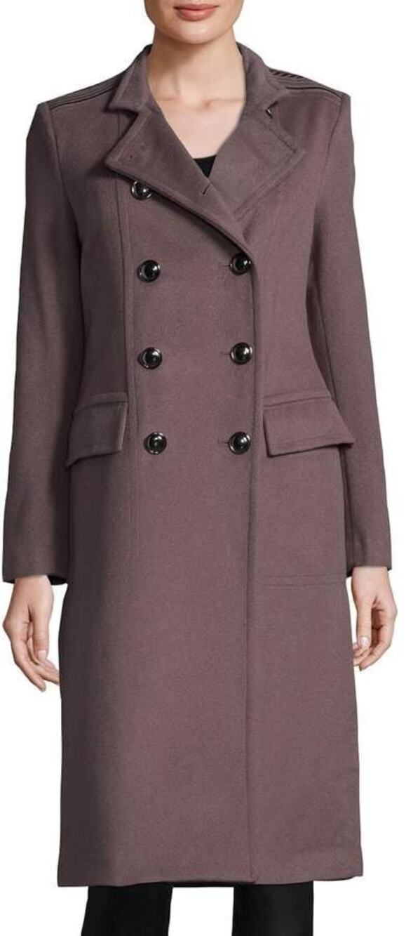 Badgley Mischka Women's Trinity Wool Blend Epaulette Double Breasted Coat Size S